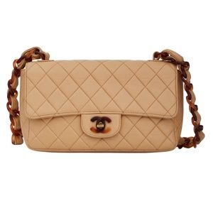 CHANEL BEIGE TORTOISE SHELL CHAIN CLASSIC FLAP BAG (CIRCA 1994)